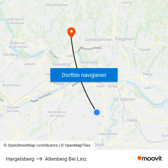 Hargelsberg to Altenberg Bei Linz map