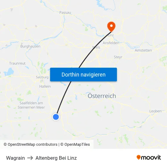 Wagrain to Altenberg Bei Linz map