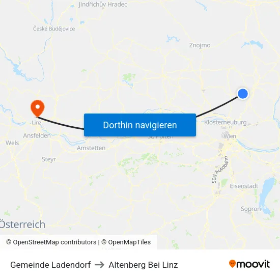 Gemeinde Ladendorf to Altenberg Bei Linz map