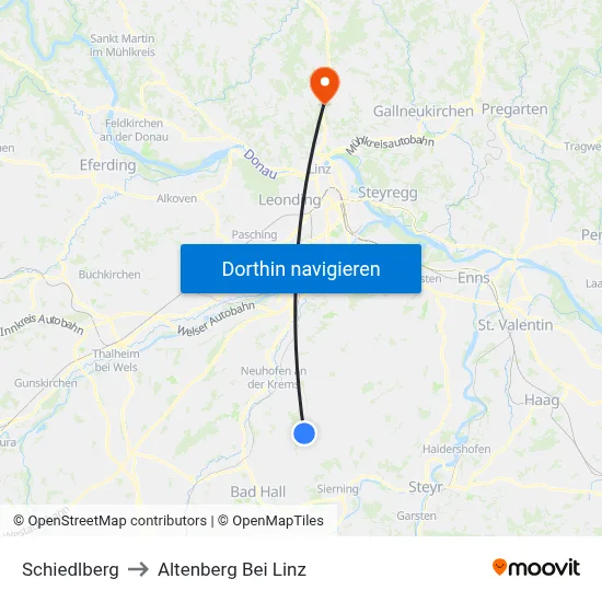 Schiedlberg to Altenberg Bei Linz map