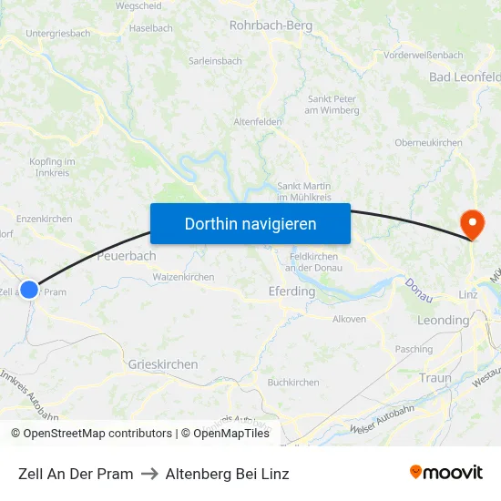Zell An Der Pram to Altenberg Bei Linz map