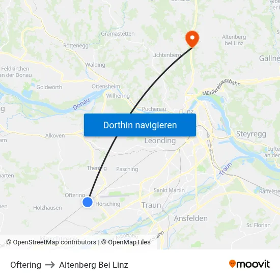 Oftering to Altenberg Bei Linz map