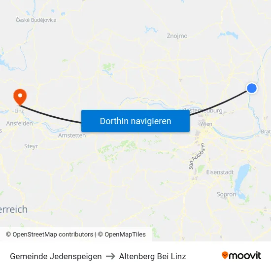 Gemeinde Jedenspeigen to Altenberg Bei Linz map