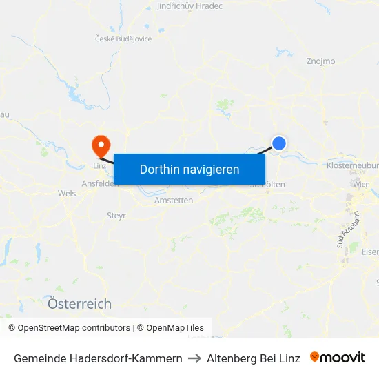 Gemeinde Hadersdorf-Kammern to Altenberg Bei Linz map