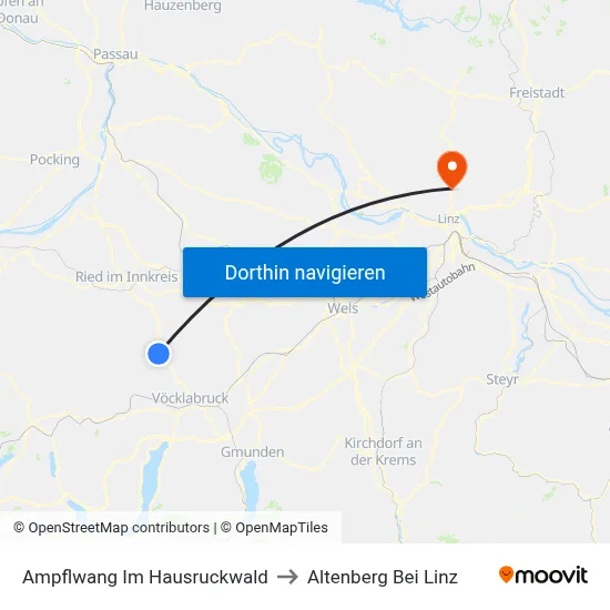 Ampflwang Im Hausruckwald to Altenberg Bei Linz map