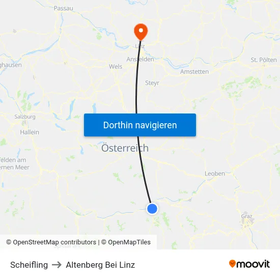 Scheifling to Altenberg Bei Linz map