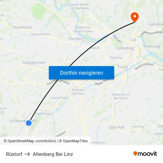 Rüstorf to Altenberg Bei Linz map