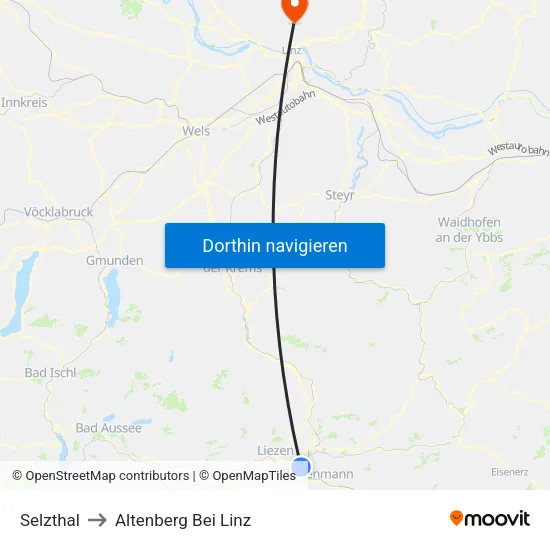 Selzthal to Altenberg Bei Linz map
