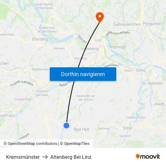 Kremsmünster to Altenberg Bei Linz map