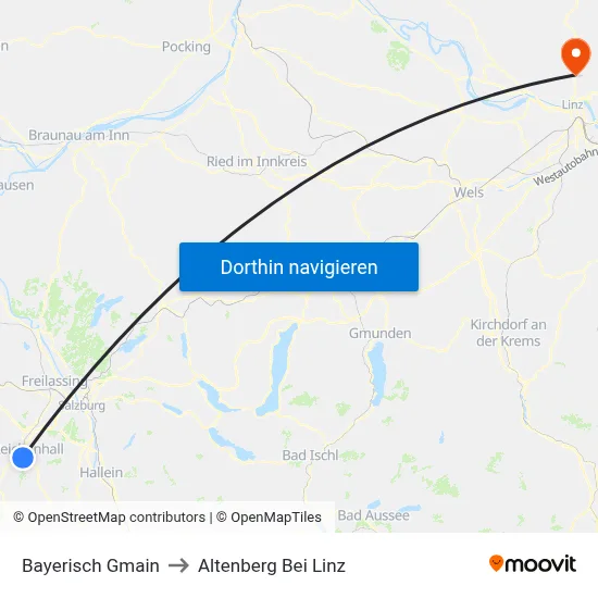 Bayerisch Gmain to Altenberg Bei Linz map
