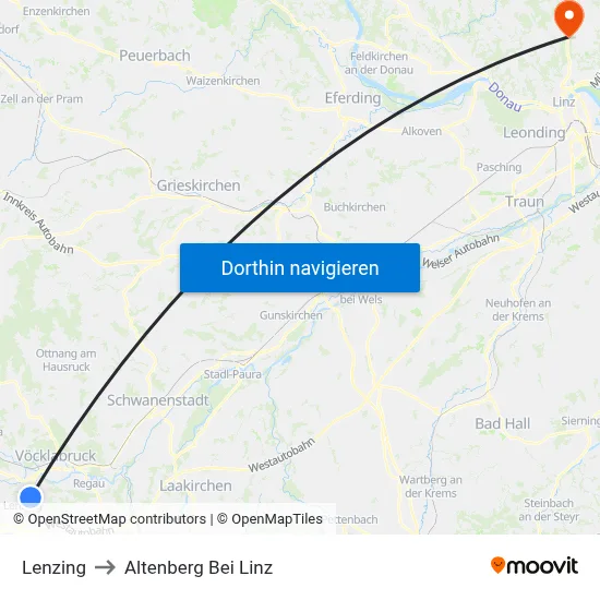 Lenzing to Altenberg Bei Linz map