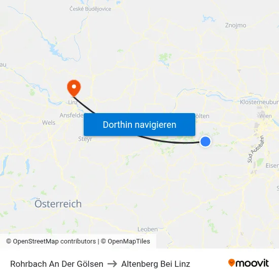 Rohrbach An Der Gölsen to Altenberg Bei Linz map