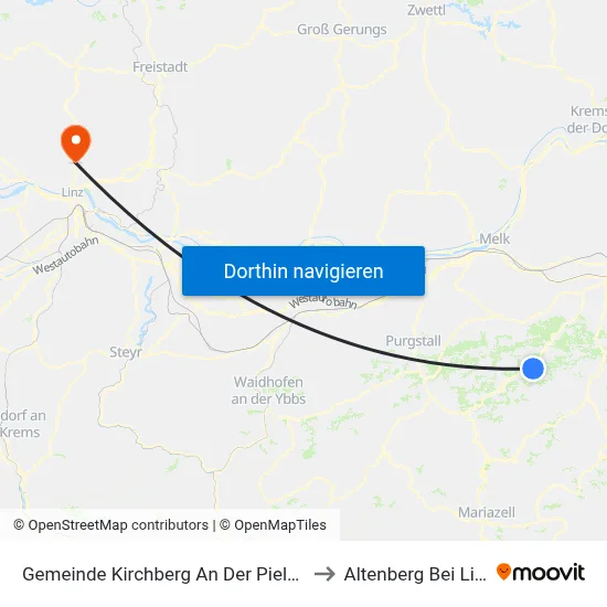 Gemeinde Kirchberg An Der Pielach to Altenberg Bei Linz map