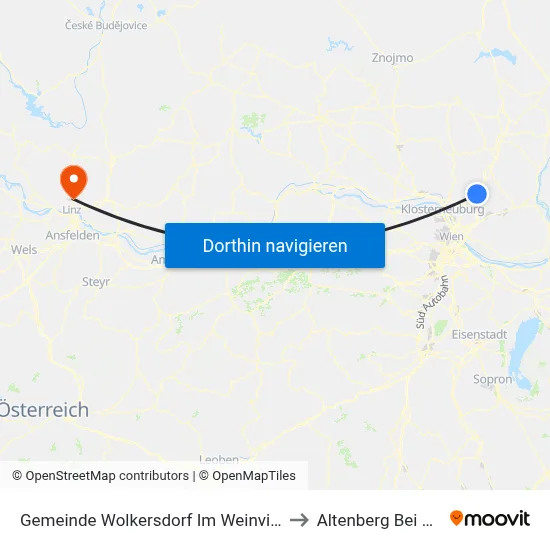 Gemeinde Wolkersdorf Im Weinviertel to Altenberg Bei Linz map