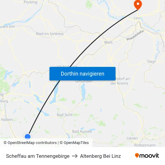 Scheffau am Tennengebirge to Altenberg Bei Linz map