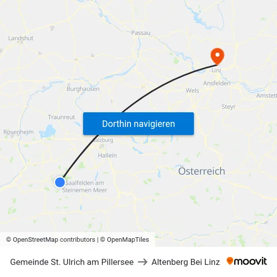 Gemeinde St. Ulrich am Pillersee to Altenberg Bei Linz map