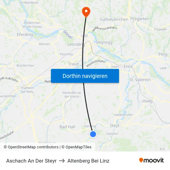 Aschach An Der Steyr to Altenberg Bei Linz map