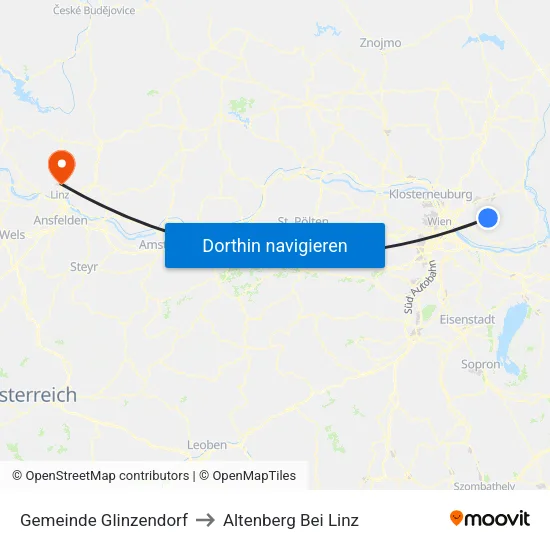 Gemeinde Glinzendorf to Altenberg Bei Linz map