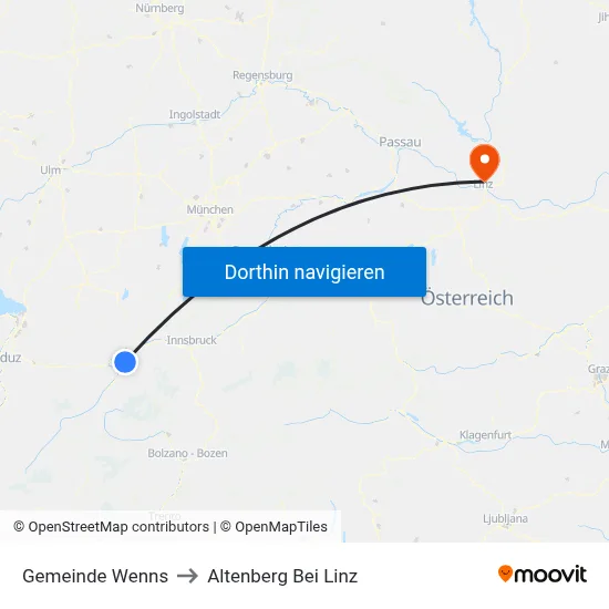 Gemeinde Wenns to Altenberg Bei Linz map