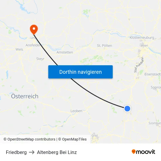 Friedberg to Altenberg Bei Linz map