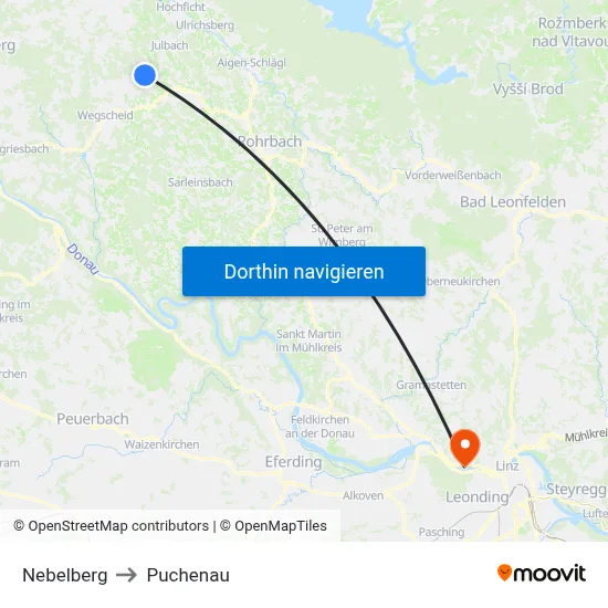 Nebelberg to Puchenau map