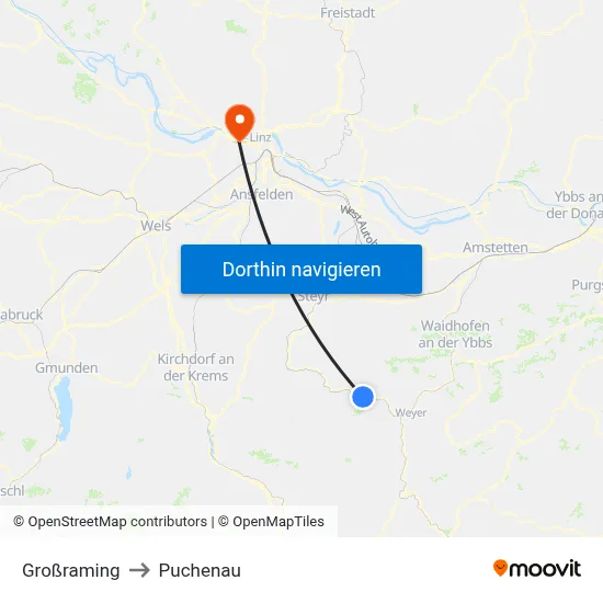 Großraming to Puchenau map