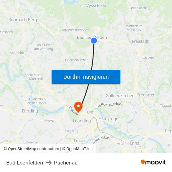 Bad Leonfelden to Puchenau map