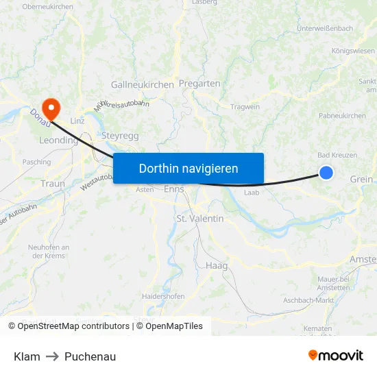 Klam to Puchenau map