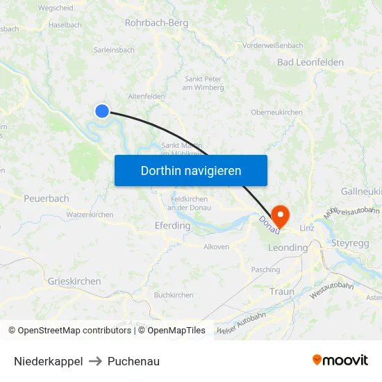 Niederkappel to Puchenau map
