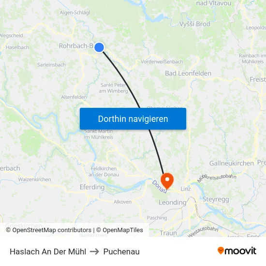 Haslach An Der Mühl to Puchenau map