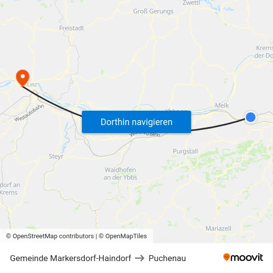 Gemeinde Markersdorf-Haindorf to Puchenau map