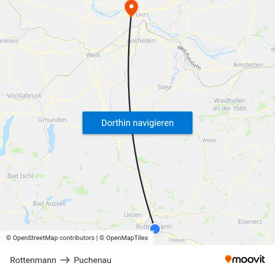 Rottenmann to Puchenau map