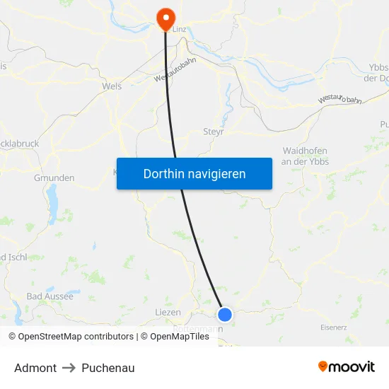Admont to Puchenau map