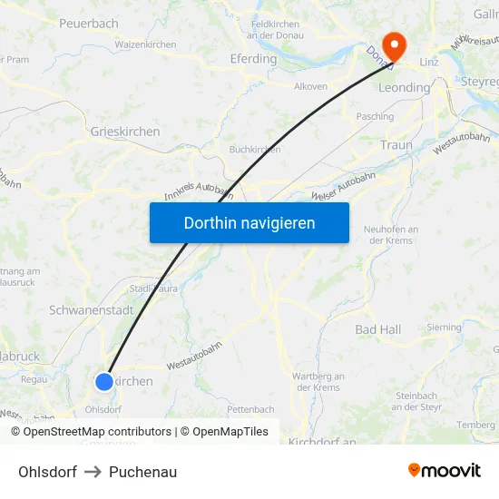 Ohlsdorf to Puchenau map