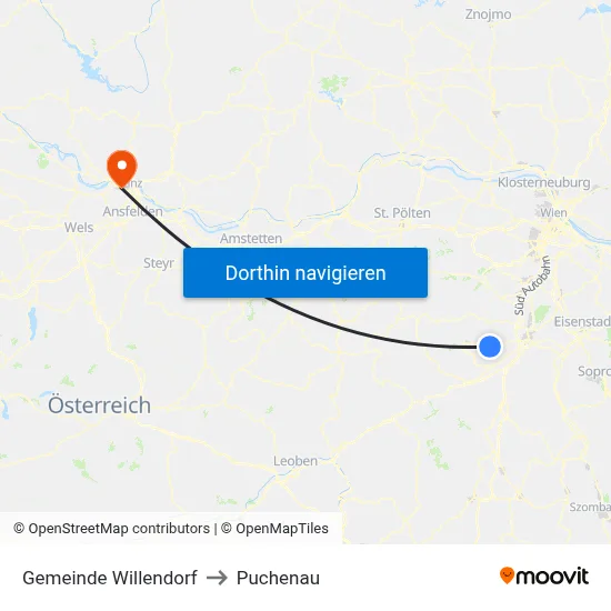 Gemeinde Willendorf to Puchenau map