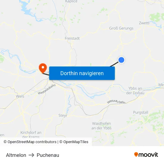 Altmelon to Puchenau map