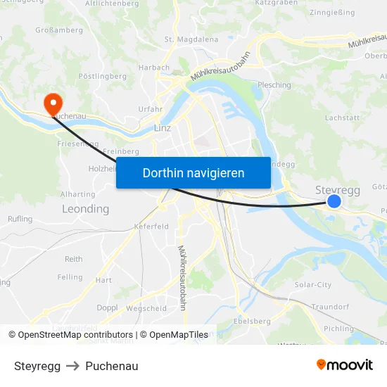 Steyregg to Puchenau map
