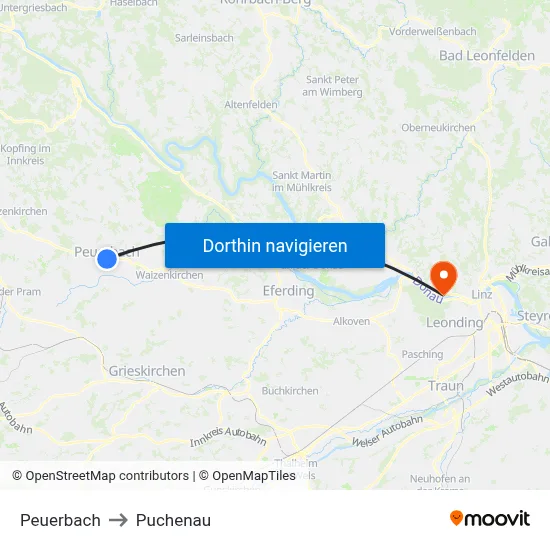 Peuerbach to Puchenau map