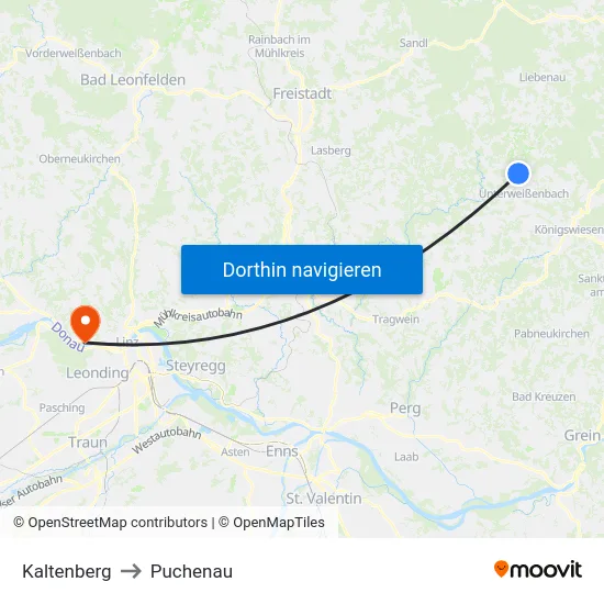 Kaltenberg to Puchenau map