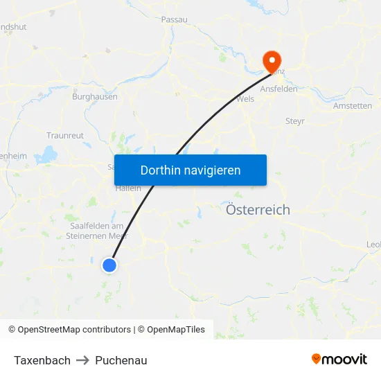 Taxenbach to Puchenau map