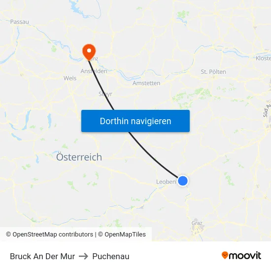 Bruck An Der Mur to Puchenau map