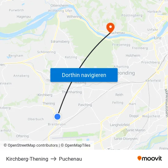Kirchberg-Thening to Puchenau map