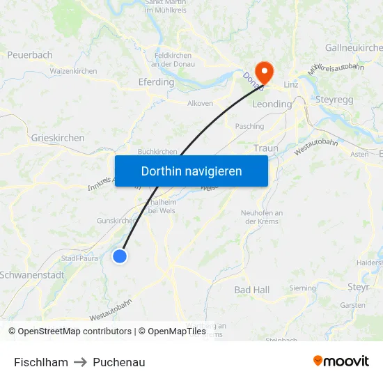 Fischlham to Puchenau map