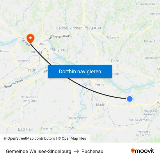 Gemeinde Wallsee-Sindelburg to Puchenau map