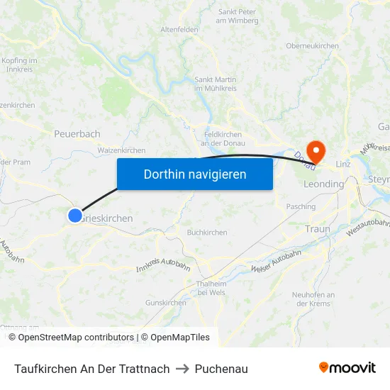 Taufkirchen An Der Trattnach to Puchenau map