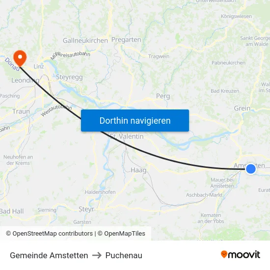 Gemeinde Amstetten to Puchenau map