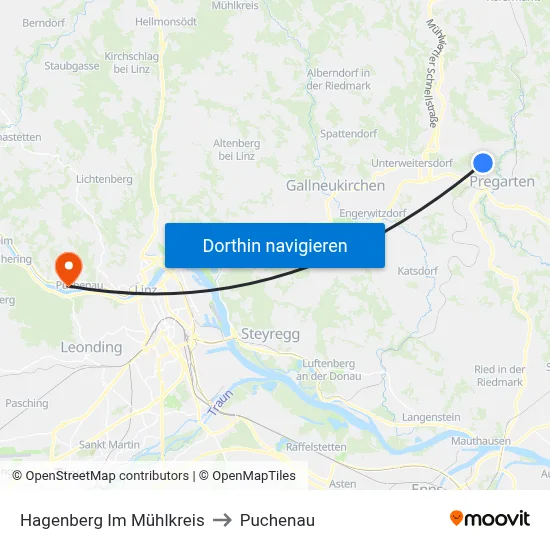 Hagenberg Im Mühlkreis to Puchenau map