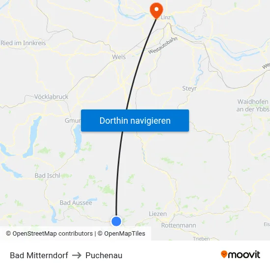 Bad Mitterndorf to Puchenau map