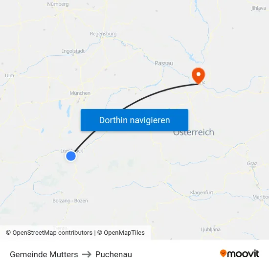 Gemeinde Mutters to Puchenau map
