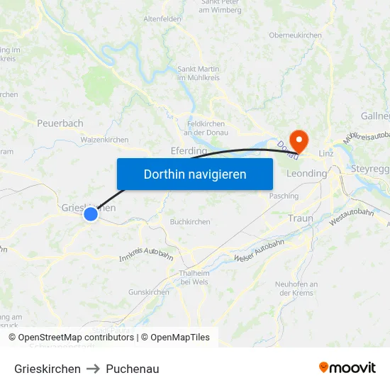 Grieskirchen to Puchenau map